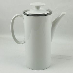 Vintage Thomas Small Coffee Pot &‎ Lid 8" Gray Platinum Band & Trim THO194